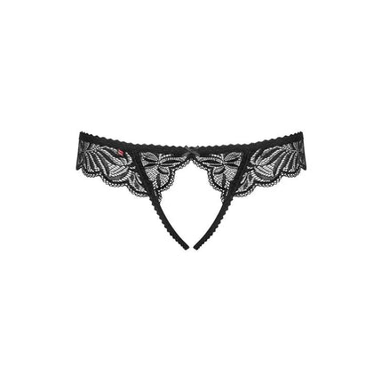 Contica Crotchless Panties Black by Obsessive, featuring open crotch and semi-transparent lace for sensual, confident style.
