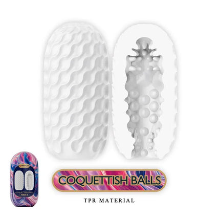 Coquettish Ball Venus-X Egg Masturbator with textured interior in white, featuring discreet and luxurious design for solo pleasure.