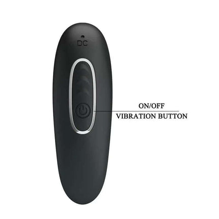 Close-up of Corban Anal Beads with Vibration showing on/off vibration button for easy control.