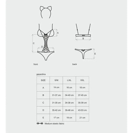 Costume Gepardina 3 Pieces size chart and design details