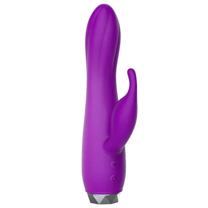 Couby Silicone Rabbit Purple Vibrator with clitoral stimulator and 8 vibration functions for dual pleasure, crafted from premium silicone.