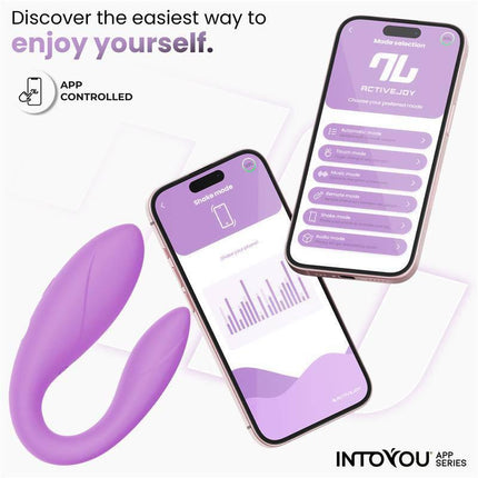 Couple Toy with App Flexible Silicone Lavender shown with ActiveJoy® app on smartphones.