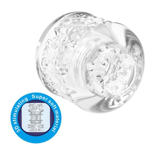 Crystle 3d Masturbator Double Sided showing dual textured openings and 3D stimulating super soft material detailing.