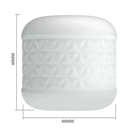 Crystle Dual Stroker with Textured Tunnel showing double-entry design and textured surface, dimensions 60mm x 60mm.