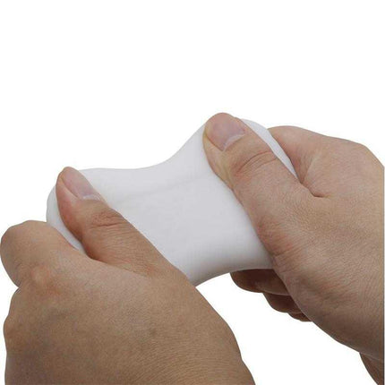 Stretchy texture of the Crystle Dual Stroker with Textured Tunnel being demonstrated by hand.