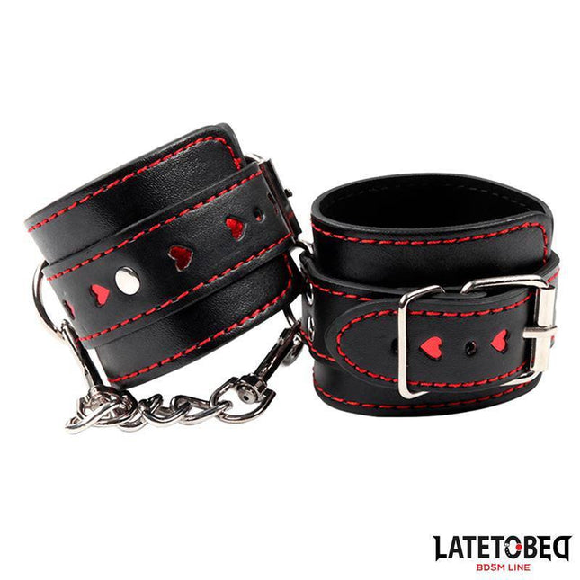 Cuff with Chain and Hearts from Latetobed BDSM Line, featuring durable PU and metal for stylish, secure fit in romantic design.