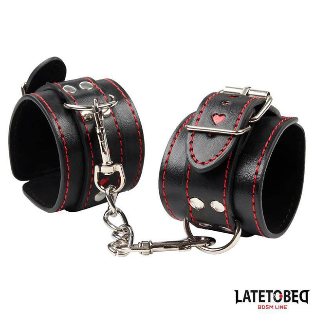 Cuff with Chain and Hearts, elegant BDSM accessory from Latetobed, featuring durable PU and metal blend for secure, stylish wear.