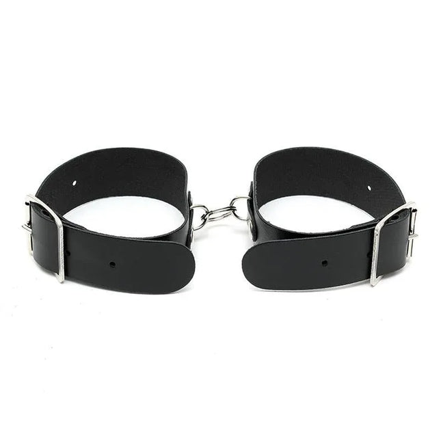 Cuffs Adjustable with black leather bondage design, featuring adjustable buckles for secure and comfortable restraint.