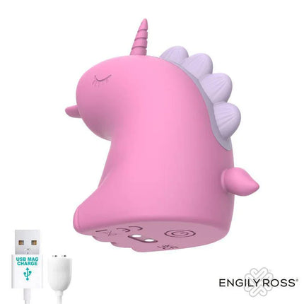 Pink unicorn-shaped Cupcake 360º Rotating Tongue Massager with USB charger, compact design for versatile pleasure.