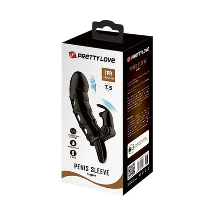 Packaging of Cuper Penis Sleeve with Vibration featuring ten vibration patterns and clitoral stimulator for enhanced pleasure.