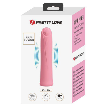 Curtis Bullet Vibrator USB in packaging with pink design and features labeled.