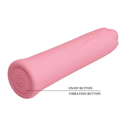 Curtis Bullet Vibrator USB in pink with labeled on/off and vibration buttons for convenient use.