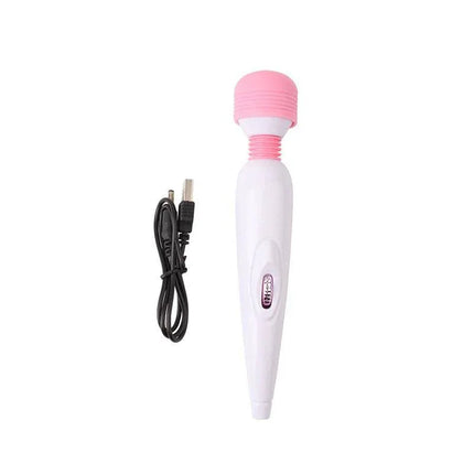 Curve Massager ABS+Silicone 18.4*f3.4cm with USB cable, features ergonomic design with pink and white finish for targeted massage relief.