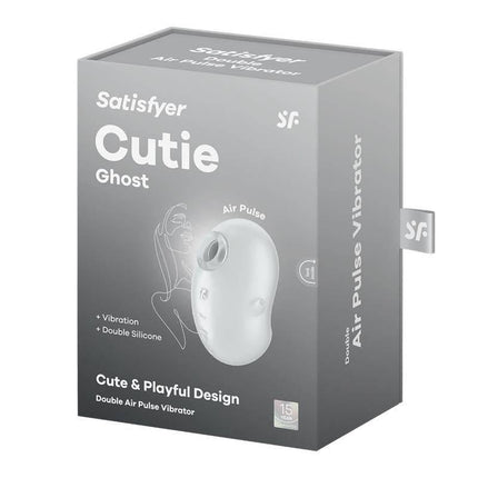 Satisfyer Cutie Ghost Clear air pulse vibrator in packaging, featuring soft silicone and powerful vibration for ultimate stimulation.