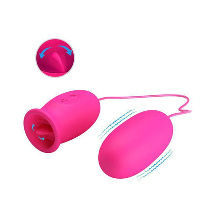Daisy Vibrating Egg with Licking Tongue Pink featuring dual-stimulation design and multiple vibration and licking functions for enhanced pleasure.