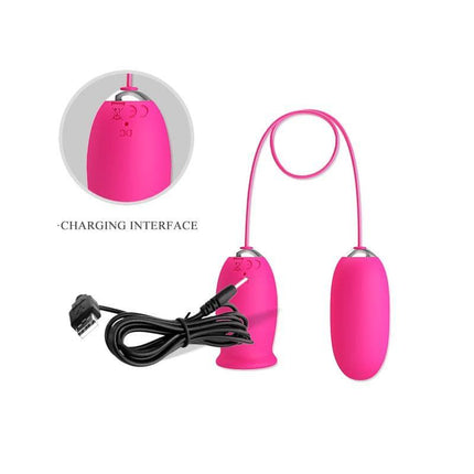 Daisy Vibrating Egg with Licking Tongue Pink featuring charging interface and connecting cable for enhanced dual-stimulation experience.