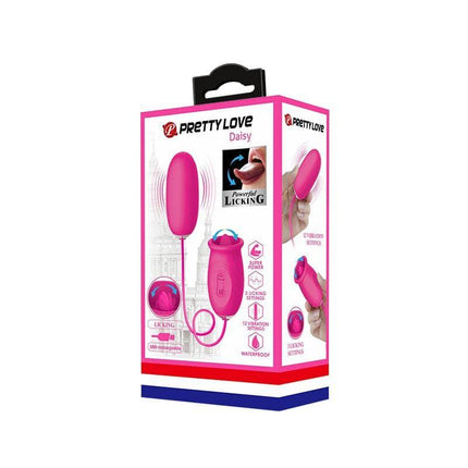 Daisy Vibrating Egg with Licking Tongue Pink in package, dual-stimulation, 12 vibration functions, 3 licking settings