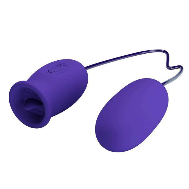 Daisy Youth Egg Vibrator and licking tongue in purple, dual-action toy for immersive stimulation and intimate moments.