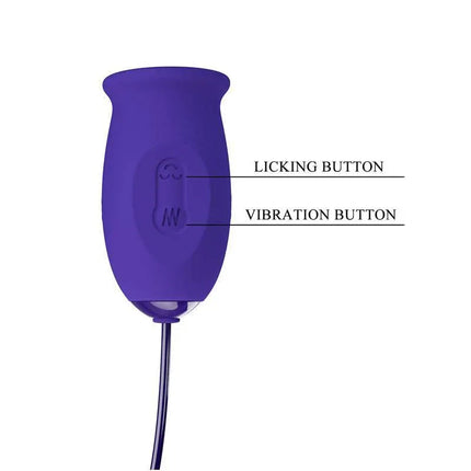 Daisy Youth Egg Vibrator and licking tongue showing licking and vibration buttons for dual-action stimulation.