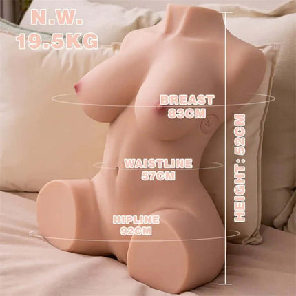 Dania Torso with Thrusting 19.5 cm realistic torso masturbator on sofa with measurements
