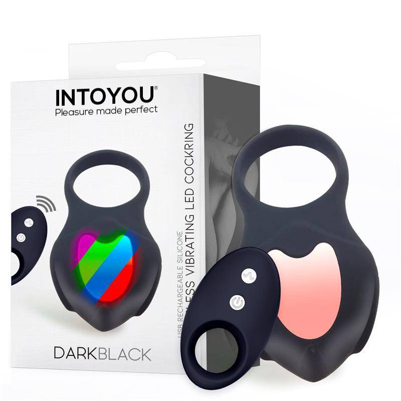 Darkblack Vibrating Ring with Led Remote Control USB Silicone - secretsextoys.store
