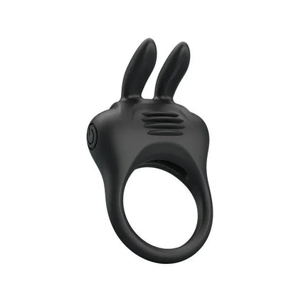 Davion Cock ring with vibration and Rabit, silicone ring with rabbit stimulator for couples, black color