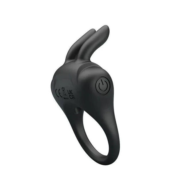 Davion Cock ring with vibration and Rabit, featuring a rabbit stimulator, black silicone design.