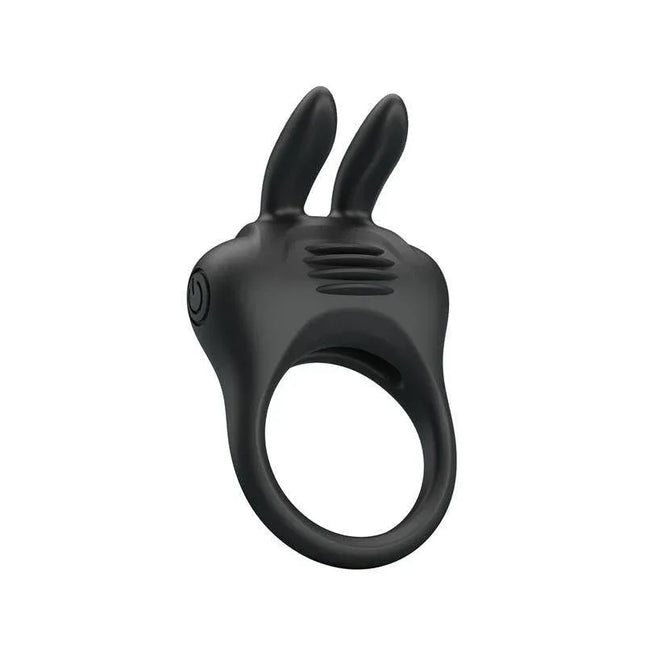 Davion Cock ring with vibration and Rabit in black silicone design for enhanced couple intimacy and stimulation.