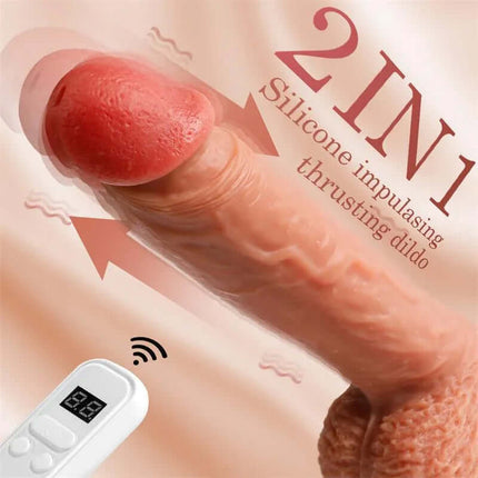 Dean Dildo with Thrusting and Vibrating 8 - 2-in-1 waterproof silicone dildo with remote control on pink background