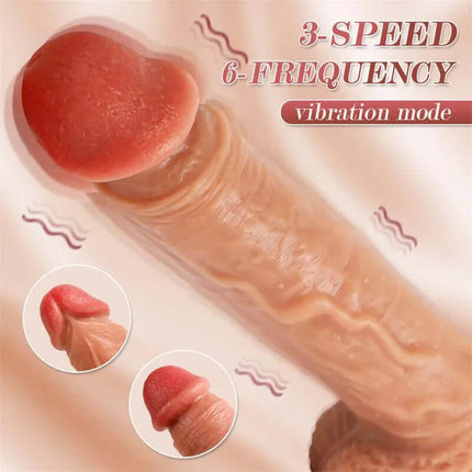 Dean Dildo with Thrusting and Vibrating 8 featuring 3-speed and 6-frequency vibration mode displayed on a realistic silicone design.