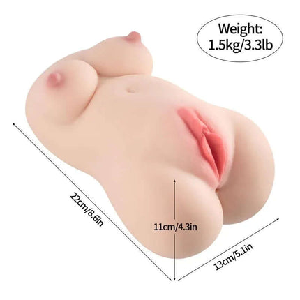 Debbie mini Vibrating Torso 1.5 kg with realistic texture dimensions: 22cm x 13cm x 11cm, soft TPR skin for lifelike feel.