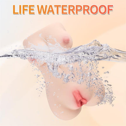 Debbie mini Vibrating Torso 1.5 kg floating in water showcasing its waterproof feature and lifelike texture for personal comfort.