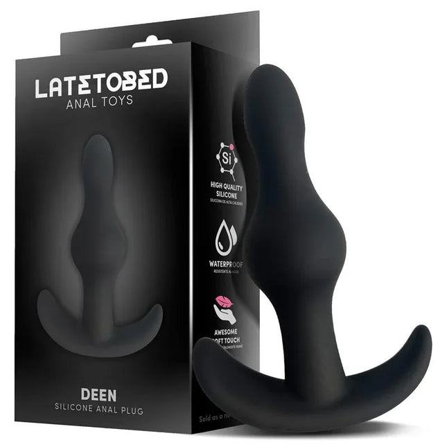 Deen Silicone Butt Plug Anchor Base with safe anchor-shaped design for enhanced comfort and stimulation in black color by Latetobed.