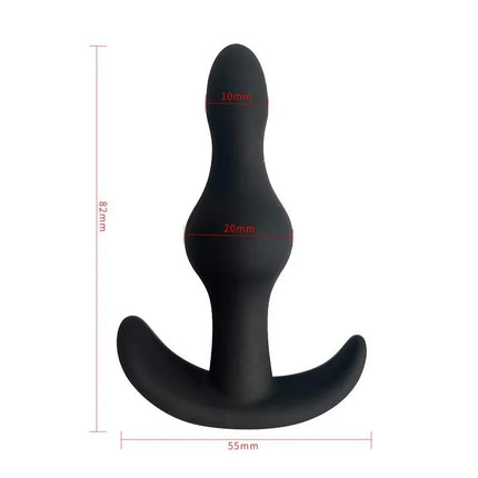 Deen Silicone Butt Plug Anchor Base with measurements, featuring body-safe silicone and anchor-shaped base for safe removal and enhanced sensation.