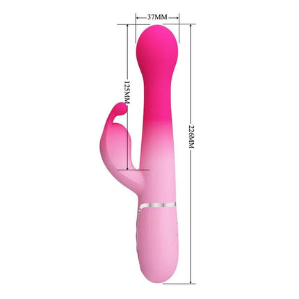 Dejon Vibe with Thrusting and Rotating Beads in pink, featuring dual-motor design with dimensions for intense stimulation.