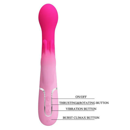 Dejon Vibe with Thrusting and Rotating Beads, pink vibrator with labeled buttons for customization and intense stimulation