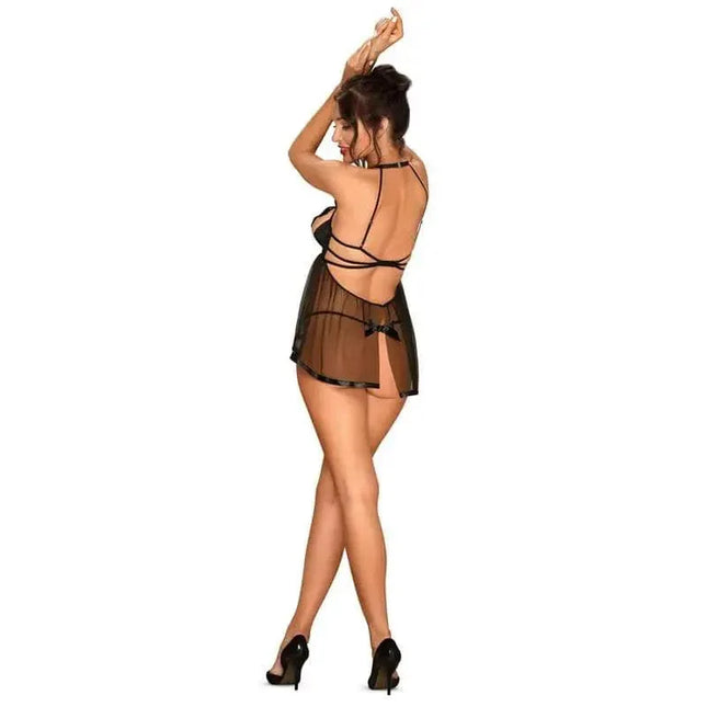 Delishya Open Cup Babydoll Black with adjustable straps, showcasing a daring and playful design for intimate occasions.
