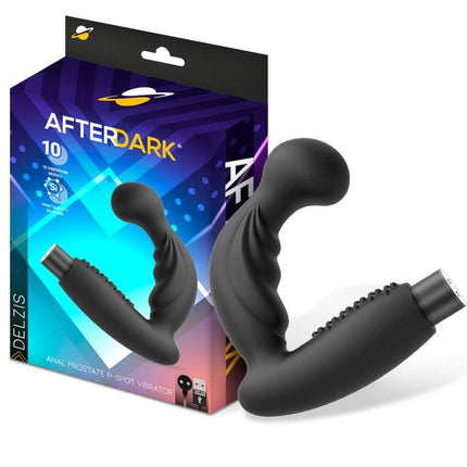 Delzis Anal Prostate P-Spot Vibrator with packaging, featuring 10 vibration functions for enhanced pleasure from Afterdark.