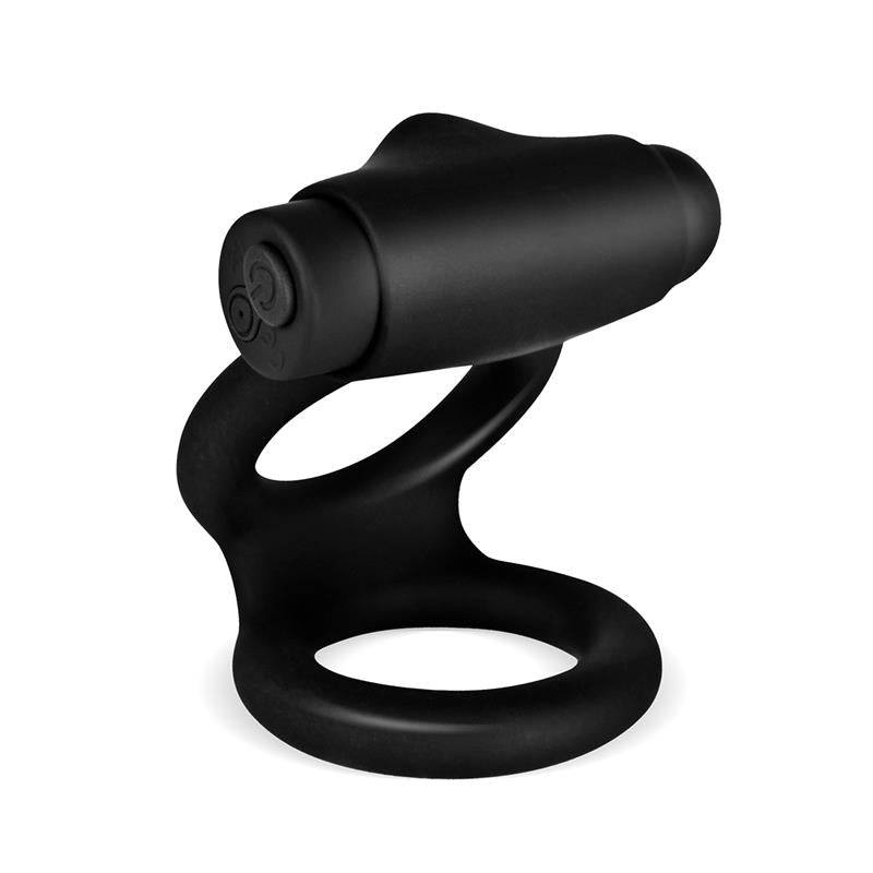 Denver Double Cockring with Vibrating Bullet USB Silicone Black - secretsextoys.store