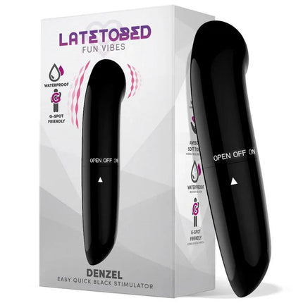 Denzel Stimulator Easy Quick Black with soft materials and G-spot feature, ideal for couples or solo play, shown in packaging.