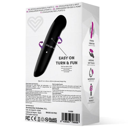 Denzel Stimulator Easy Quick Black packaging with strong vibration and G-spot friendly features displayed on the box.