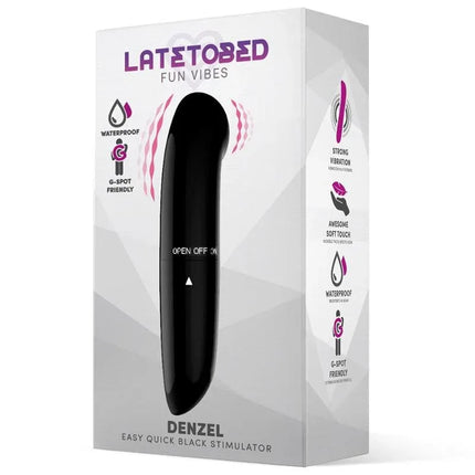 Denzel Stimulator Easy Quick Black in packaging showcasing its sleek design for versatile use.
