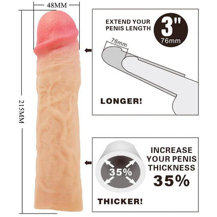 Derek Extended Penis Sleeve for increasing length by 3 inches and 35% girth with lifelike design.