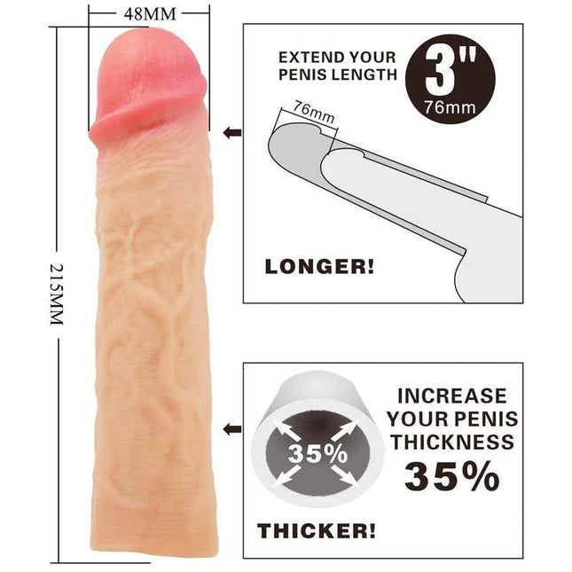 Derek Extended Penis Sleeve for increasing length by 3 inches and 35% girth with lifelike design.