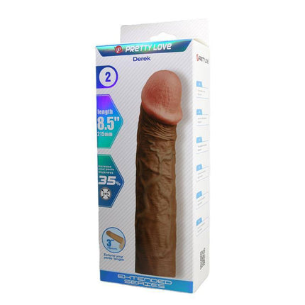 Derek Penis Extended Sleeve packaging showcasing 3-inch length increase and 35% girth enhancement
