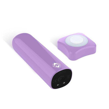 Dhalia Súper Vibrating Bullet with Remote Control High-powered USB Purple, showcasing compact design and motor power.