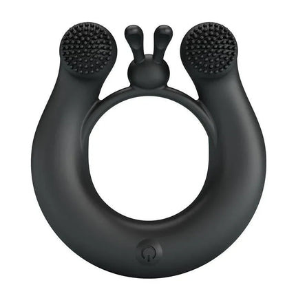 Dhalia Vibrating Penis Ring, dual motors, 12 vibration modes, black silicone, designed for enhanced couple pleasure.