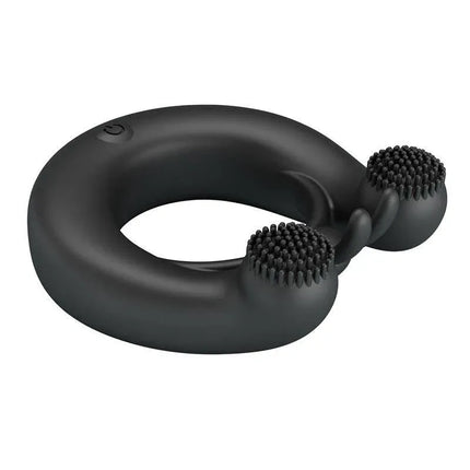 Dhalia Vibrating Penis Ring in black silicone with dual motors for couples seeking extended stamina and shared pleasure.