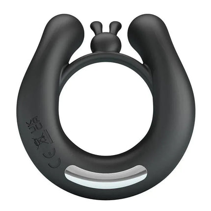 Dhalia Vibrating Penis Ring in black, featuring dual motors and soft silicone design for couples' enhanced pleasure.