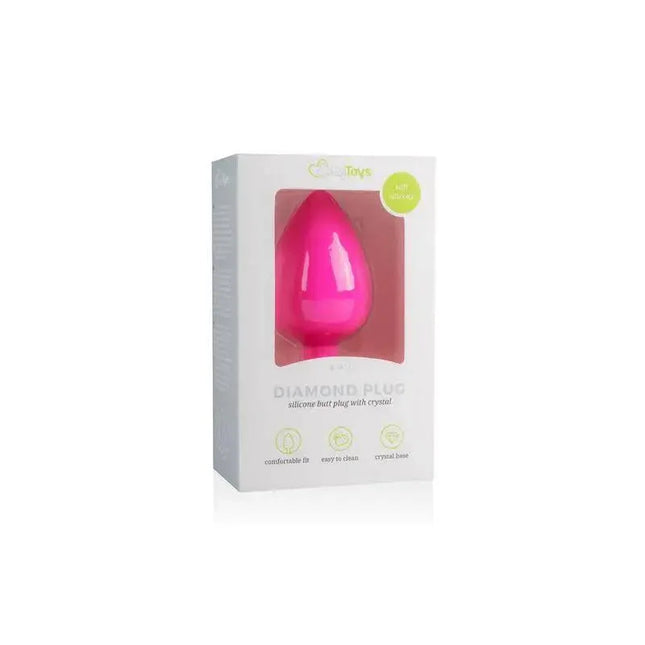 Diamond Plug Large - Pink in packaging from EasyToys, soft silicone with a crystal base for chic and comfortable wear.
